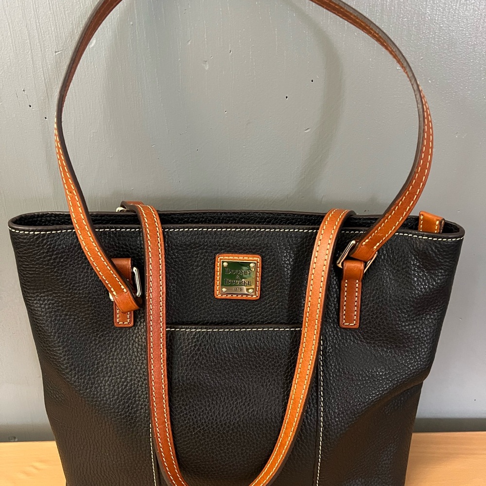 Dooney & Bourke Black and Tan Leather Tote Bag